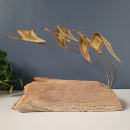 Mid Century Brass And Driftwood Kinetic Sculpture