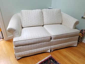 Vintage 1980s Custom Silk Upholstered Loveseat Made By Yale Manufacturing