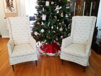 Handsome Pair Of Vintage Upholstered Wingback Chairs