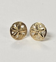 14K Yellow Gold Sand Dollar Post Earrings