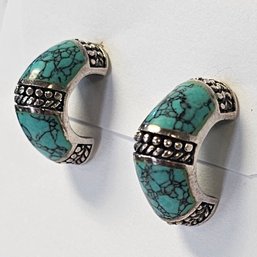 Sterling Silver Turquoise Half Hoop Earrings