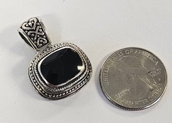 Sterling Silver Onyx Enhancer Pendant With Antiquing