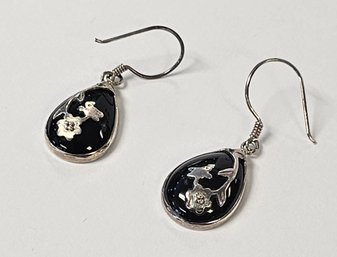 Sterling Silver Tear Drop Black Onyx Dangle Earrings