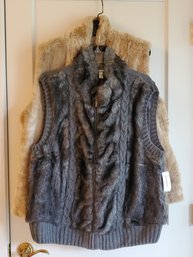 Two Ladies Coldwater Creek Faux Fur Zip & Knit Up Vests Size 2X And 18/20