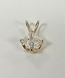 14K Yellow Gold Cubic Zirconia Princess Cut Pendant