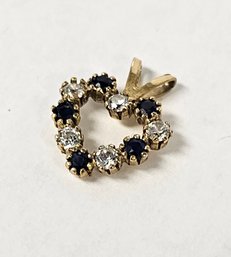 Vintage 9K Yelllow Gold Blue SAPPHIRE And CZ Heart Pendant For MOM!! Each Stone Has 8 PRONGS!