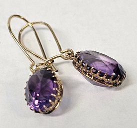 VICTORIAN Gorgeous Oval FACETED AMETHYST Drop Earrings In 10K Filigree Settings Approx 6 Carats!!!