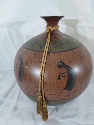 Native American Wooden Kokopelli Vase
