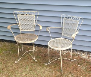 2 White Painted Metal Bistro Chairs, Need A Good Cleaning