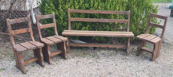 3 Wooden Chairs And Matching Bench, Solid