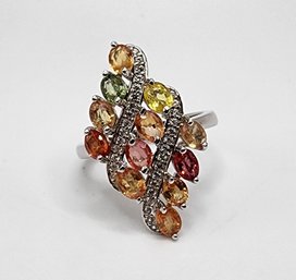 Multi-Color Sapphire, Rhodium Over Sterling Ring