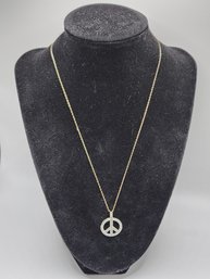 White Diamond, 14k Yellow Gold Over Sterling Peace Sign Pendant Necklace