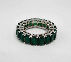 Green Onyx Band Ring In Platinum Over Sterling