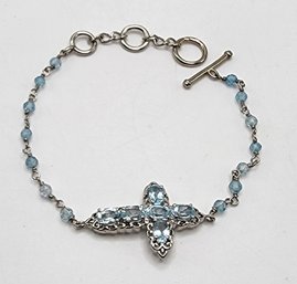 Sky Blue Topaz Cross Adjustable Bracelet With Toggle Clasp In Plated Platinum