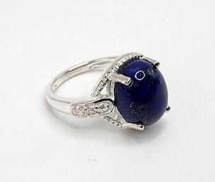 Lapis & Faux Diamond Ring In Sterling Silver