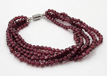 Rhodolite Garnet Beaded Multi-strand Bracelet In Platinum Over Sterling