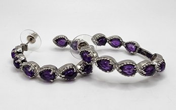 Amethyst Inside Out Hoop Earrings In Stainless Steel