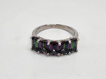 Multi-color Quartz, Rhodium Over Sterling Ring