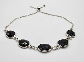 Natural Black Spinel Bolo Bracelet In Sterling