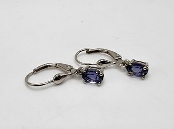 Iolite Lever Back Earrings In Platinum Over Sterling