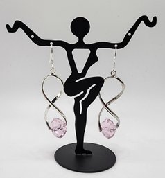 Handmade Silver Plated Pink Crystal Earrings With Sterling Ear Wires