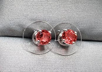 Salmon Quartz Stud Earrings In Sterling Silver