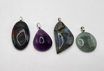 4 Handcrafted Stone Pendants - Labradorite, Bloodstone, Amethyst & Prehnite