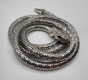 White Austrian Crystal Snake Necklace In Silvertone