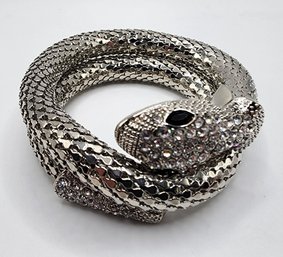 White Austrian Crystal Snake Bracelet In Silvertone