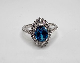 Premium Blue & White CZ, Rhodium Over Sterling Ring