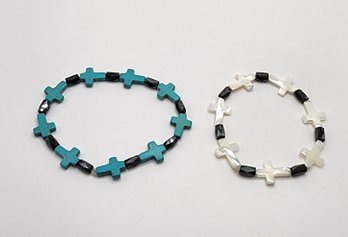 2 Handmade Cross & Magnetic Stretch Bracelets