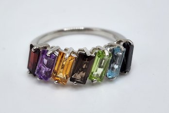 Multi-Gemstone 7 Stone Ring In Platinum Over Sterling