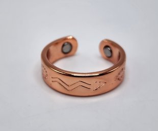 Magnetic Tribal Pattern Open Ring In Rosetone