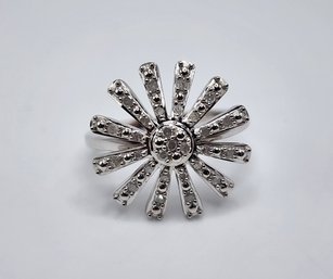 White Diamond, Rhodium Over Sterling Floral Inspired Cluster Ring