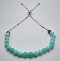 Green Opal Beaded Bolo Bracelet In Platinum Over Sterling