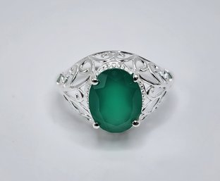 Green Onyx Ring In Sterling Silver