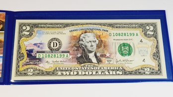 Uncirculated *COLORIZED*  $2 Bill Honoring America's National Parks GRAND CANYON In Folder With Info