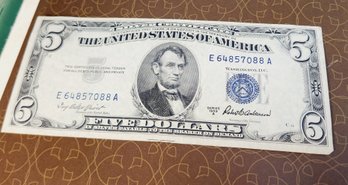 Check Pics....1953 $5 Dollar Blue Seal Silver Certificate With Info/ History