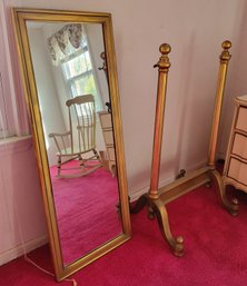 Cheval Glass (floor Mirror) With Gilt Frame And Mount.