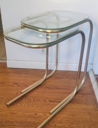 Nesting Tables. - Modern Glass And Brass-      - - - - - - - - - - - - - -- - - - - - - - - - - -- Loc:Garage