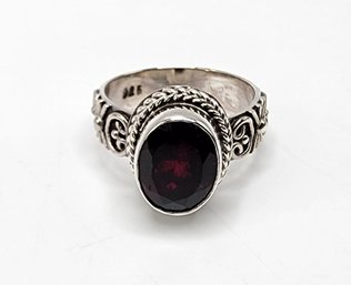 Bali, Rhodolite Garnet Ring In Sterling Silver