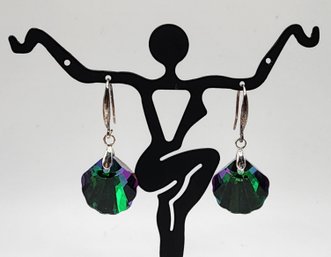 Blue & Green Faux Topaz Drop Earrings In Rhodium Over Sterling