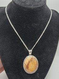 Picture Jasper Pendant Necklace In Silvertone