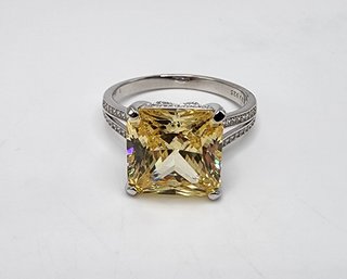 Premium Canary & White CZ, Rhodium Over Sterling Ring