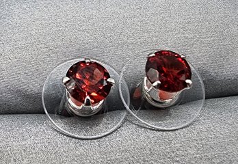 Garnet Stud Earrings In Sterling Silver