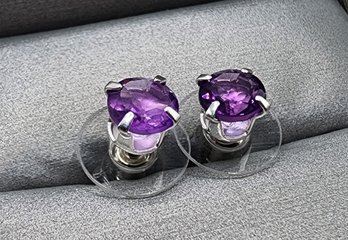 Amethyst Stud Earrings In Sterling Silver