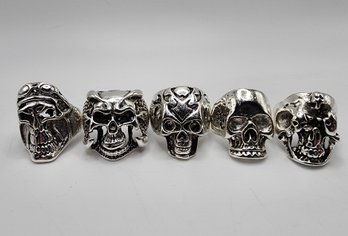 Lot Of 5 Men's Novelty Skull Rings