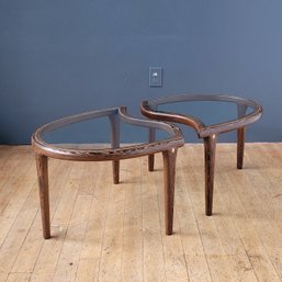 Mid Century 2pc Rosewood & Glass Biomorphic Coffee Table