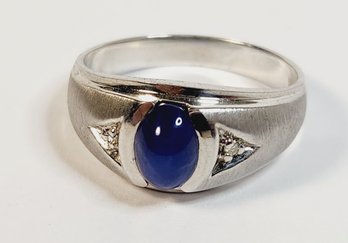 Vintage 10kt White Gold Blue Star Sapphire Ring With Diamonds