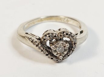 Vintage Sterling Silver Heart Ring In Marcasite And Stud